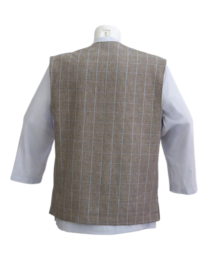 Taupe Windowpane Wool Waistcoat