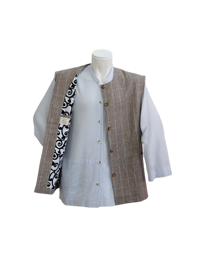 Taupe Windowpane Wool Waistcoat
