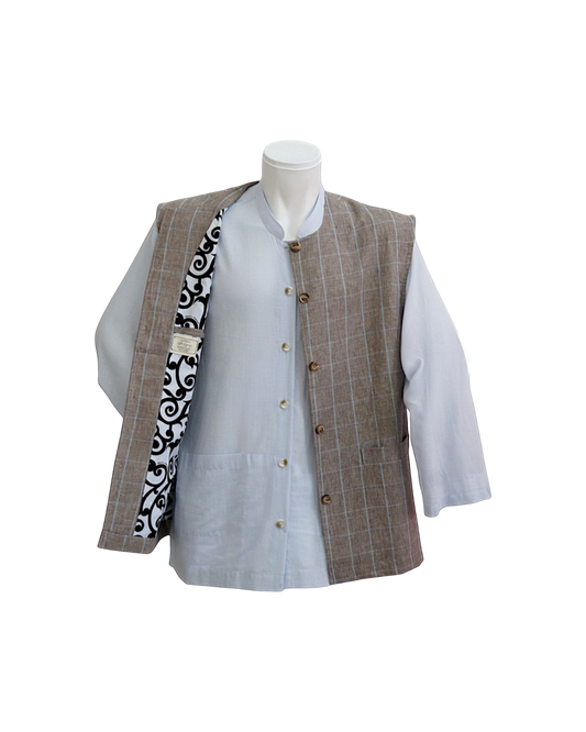 Taupe Windowpane Wool Waistcoat