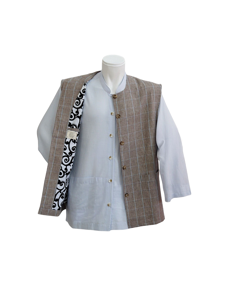 Taupe Windowpane Wool Waistcoat
