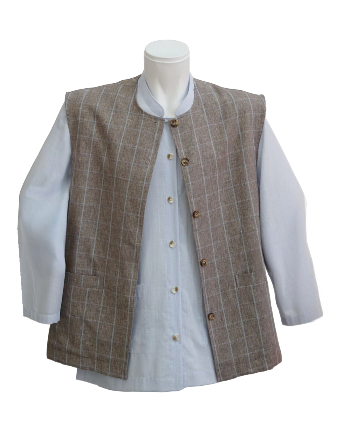 Taupe Windowpane Wool Waistcoat