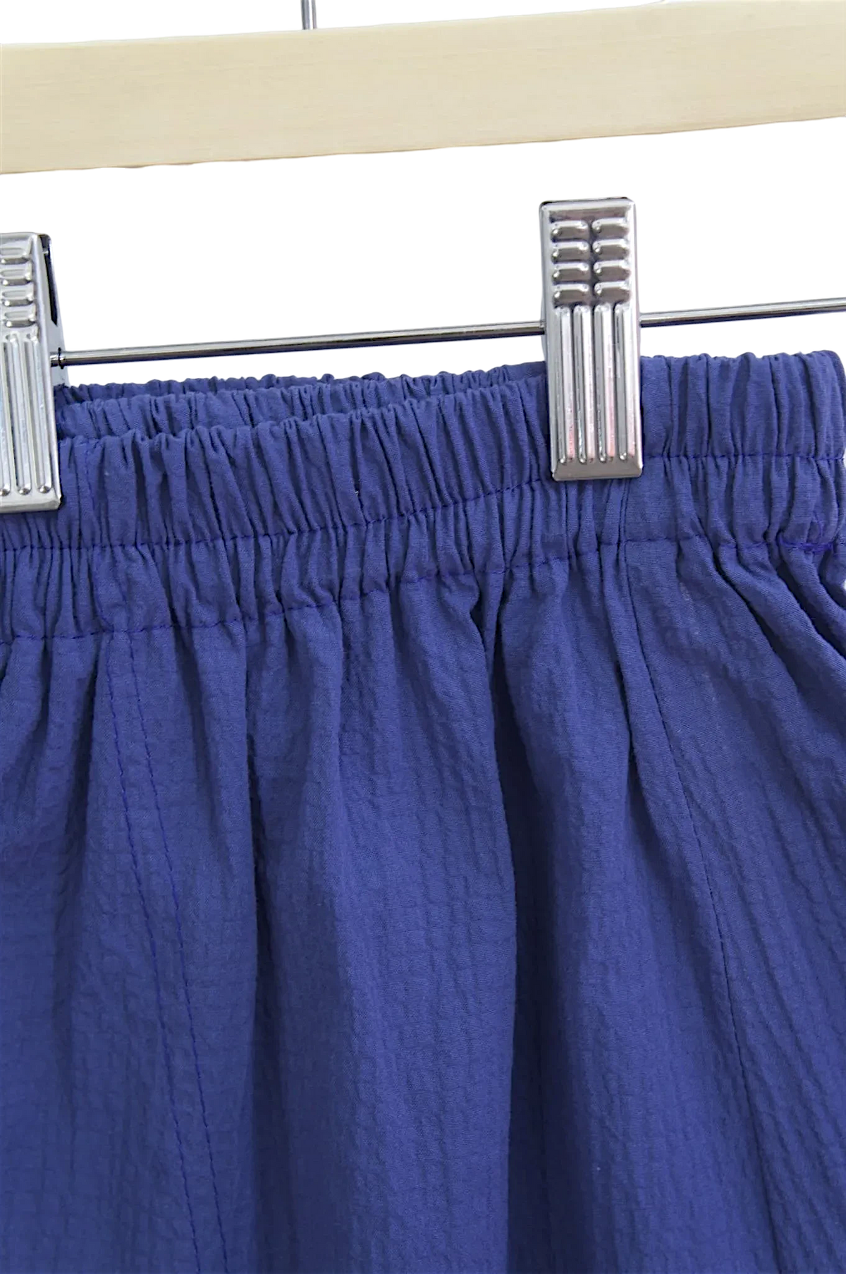Lefke Legacy indigo cotton shalwar featuring a comfortable elasticated drawstring waist and textured fabric finish.
